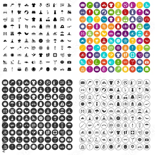 100 summer icons set vector in 4 variant for any web design isolated on white