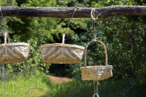 Brazilian braided: interwoven bamboo baskets photo