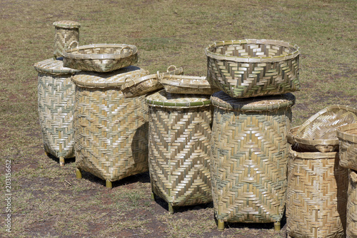 Brazilian braided: interwoven bamboo baskets photo