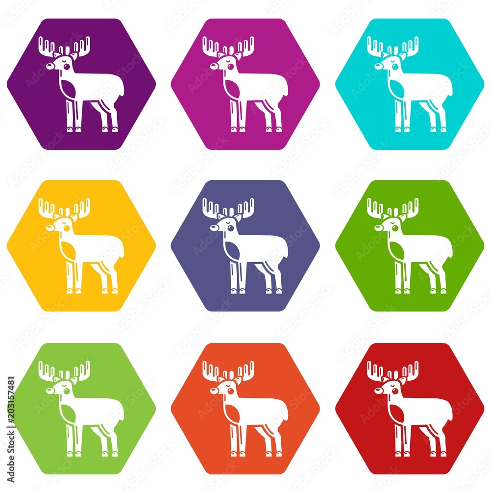 Elk icons 9 set coloful isolated on white for web Elk icons 9 set coloful isolated on white for web