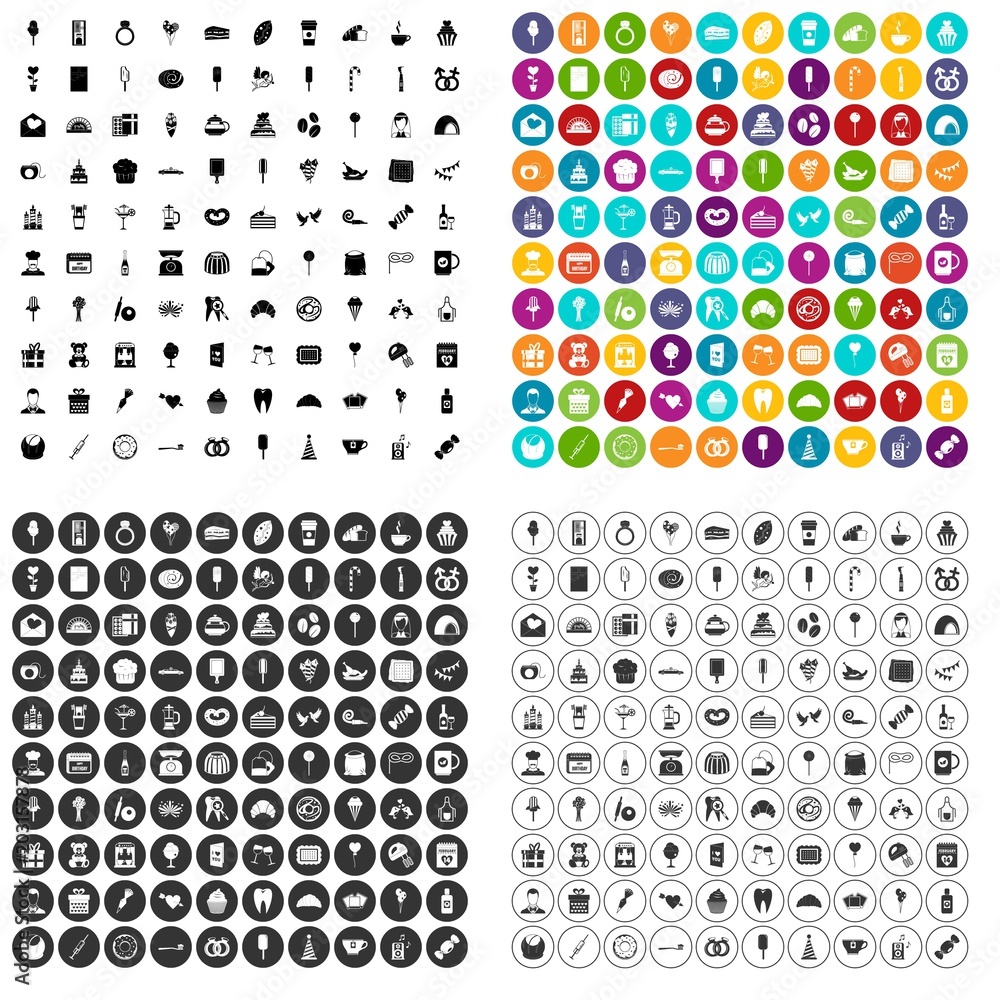 100 sweets icons set vector in 4 variant for any web design isolated on white 100 sweets icons set vector in 4 variant for any web design isolated on white