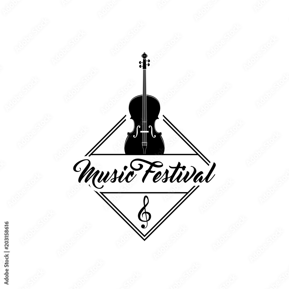 Violin, treble clef. Music festival logo emblem label. Musical instrument. Vector. Violin, treble clef. Music festival logo emblem label. Musical instrument. Vector.