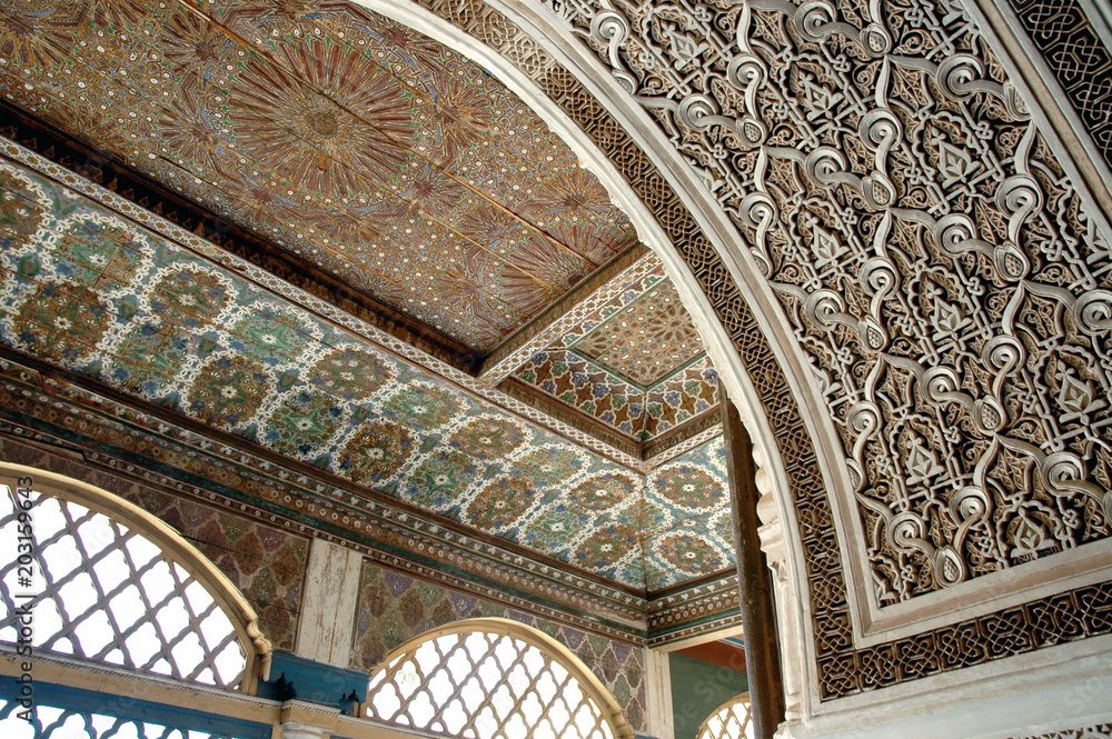 Palais Bahia, plafonds sculptés, Marrakech, Maroc