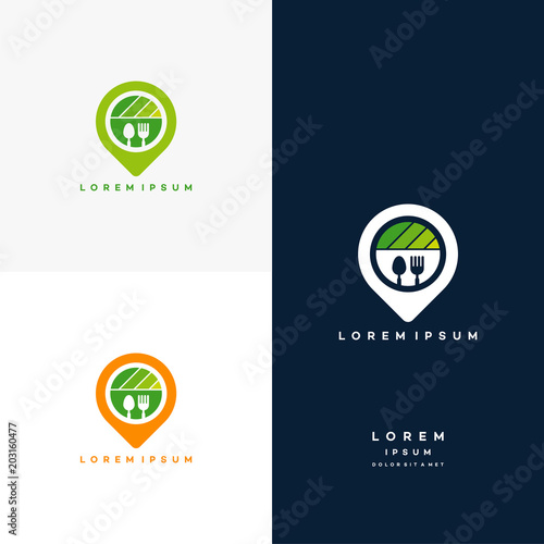 Nature Food Point logo designs concept, Food Near Me logo designs template