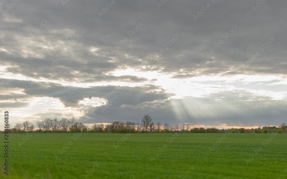 Beautiful sunset landscape on green field with yellow and red sky in Mississauga Ontario canada Beautiful sunset landscape on green field with yellow and red sky in Mississauga Ontario canada