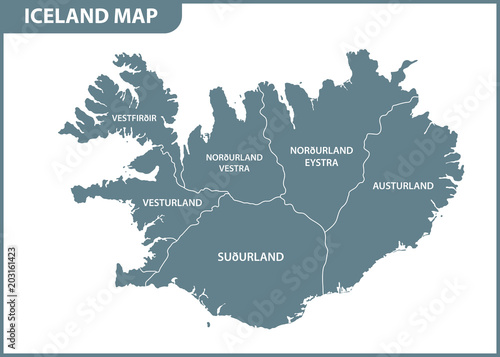 The detailed map of Iceland with regions or states. Administrative division