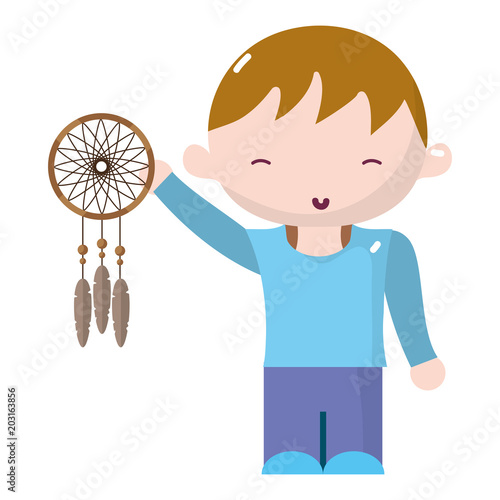 boy hairstyle with dream catcher in the hand