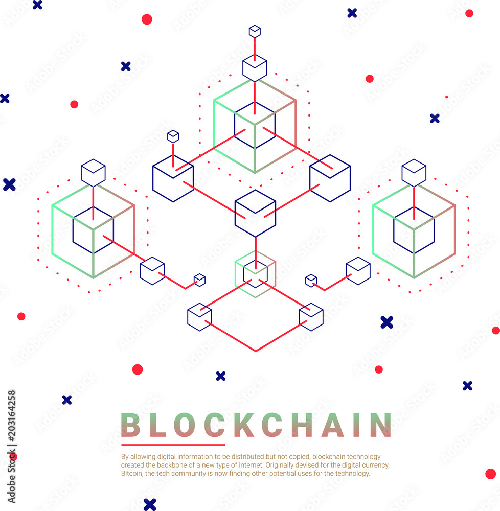 Blockchain vector illustration. Bitcoin and Ethereum trading concept.