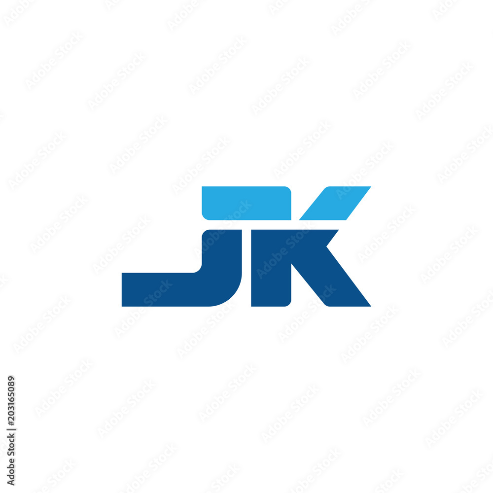 Initial letter JK, straight linked line bold logo, simple flat blue colors Initial letter JK, straight linked line bold logo, simple flat blue colors