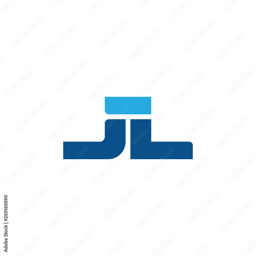 Initial letter JL, straight linked line bold logo, simple flat blue colors Initial letter JL, straight linked line bold logo, simple flat blue colors