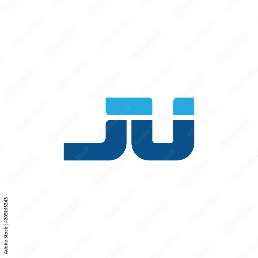 Initial letter JU, straight linked line bold logo, simple flat blue colors Initial letter JU, straight linked line bold logo, simple flat blue colors
