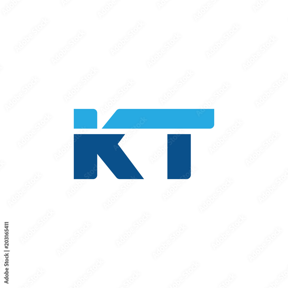 Initial letter KT, straight linked line bold logo, simple flat blue colors Initial letter KT, straight linked line bold logo, simple flat blue colors