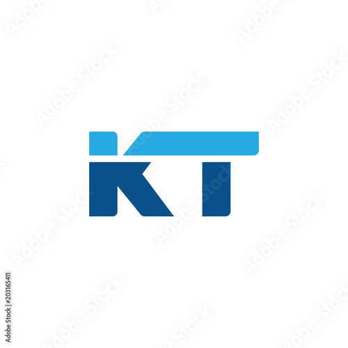 Initial letter KT, straight linked line bold logo, simple flat blue colors