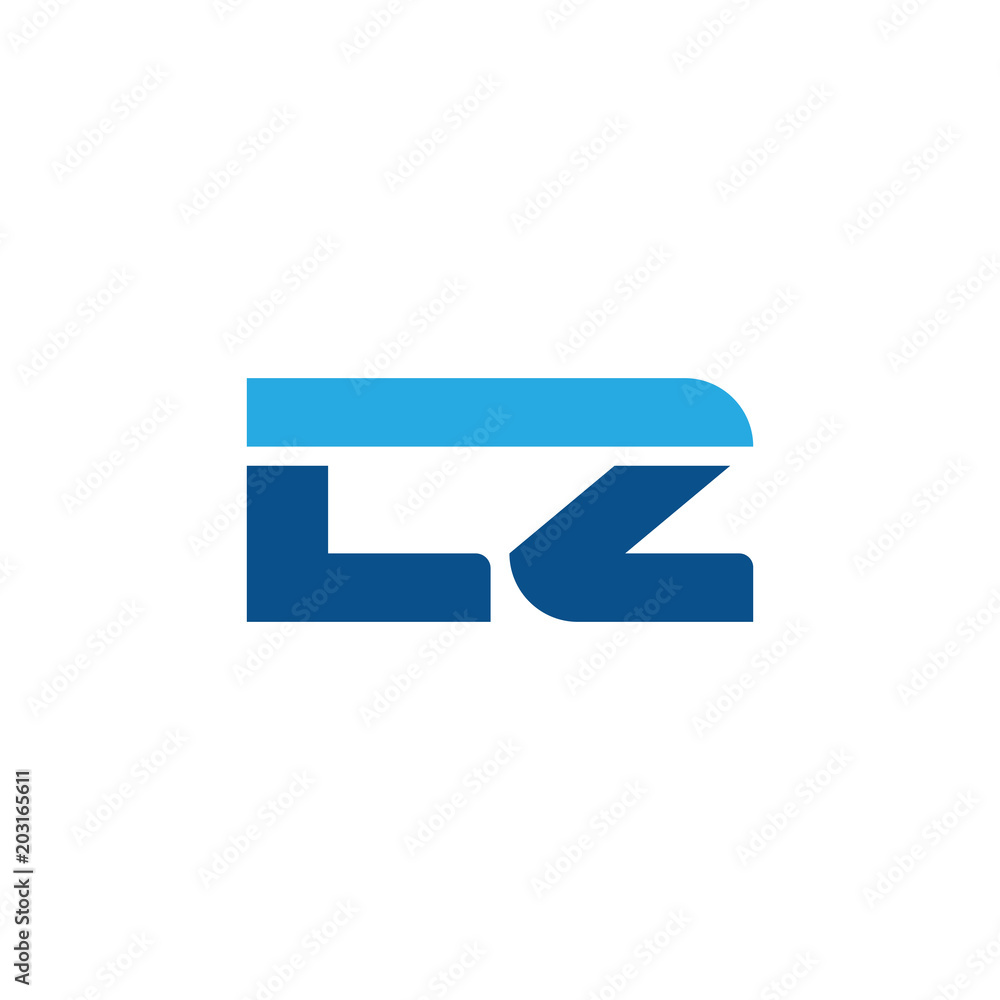 Initial letter LZ, straight linked line bold logo, simple flat blue colors Initial letter LZ, straight linked line bold logo, simple flat blue colors
