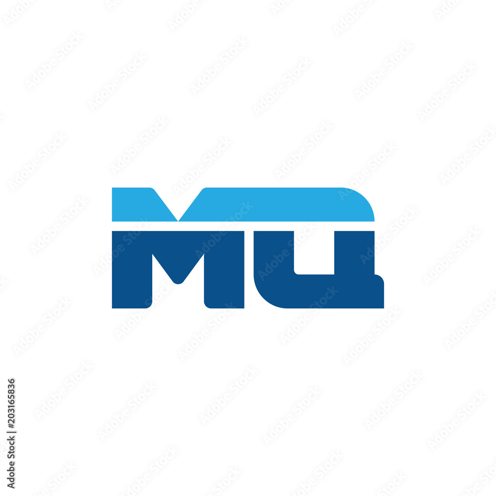 Initial letter MQ, straight linked line bold logo, simple flat blue colors Initial letter MQ, straight linked line bold logo, simple flat blue colors