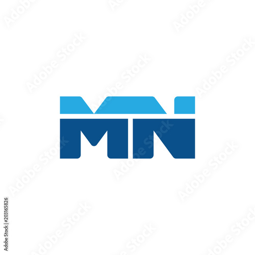 Initial letter MN, straight linked line bold logo, simple flat blue colors