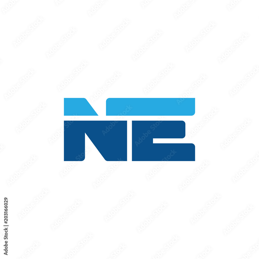Initial letter NE, straight linked line bold logo, simple flat blue colors Initial letter NE, straight linked line bold logo, simple flat blue colors