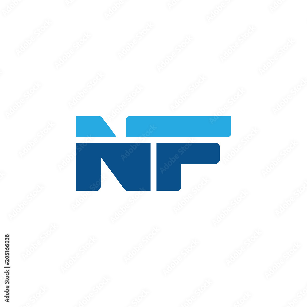 Initial letter NF, straight linked line bold logo, simple flat blue colors Initial letter NF, straight linked line bold logo, simple flat blue colors