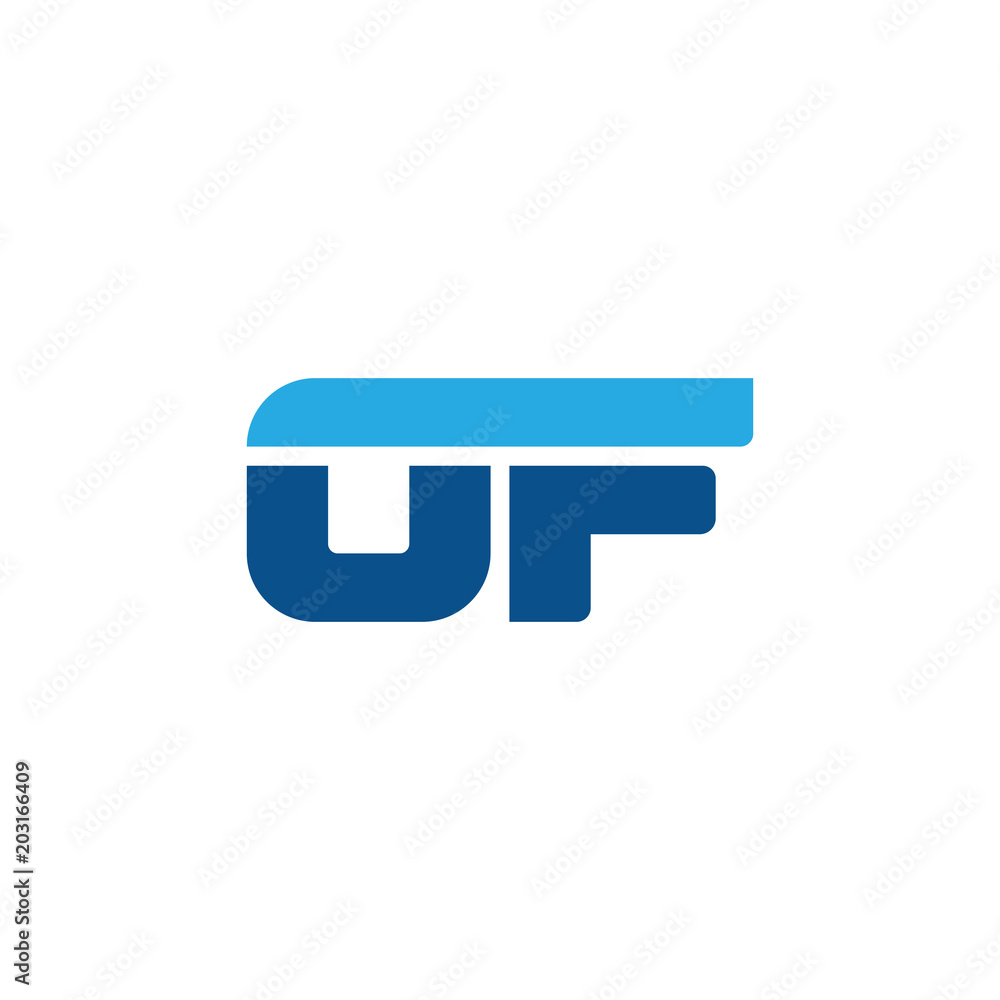 Initial letter OF, straight linked line bold logo, simple flat blue colors Initial letter OF, straight linked line bold logo, simple flat blue colors