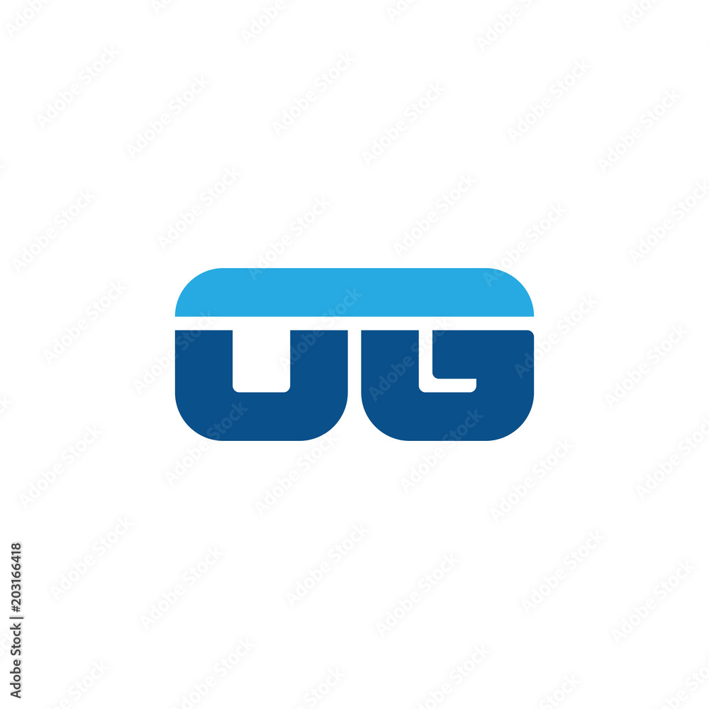 Initial letter OG, straight linked line bold logo, simple flat blue colors Initial letter OG, straight linked line bold logo, simple flat blue colors