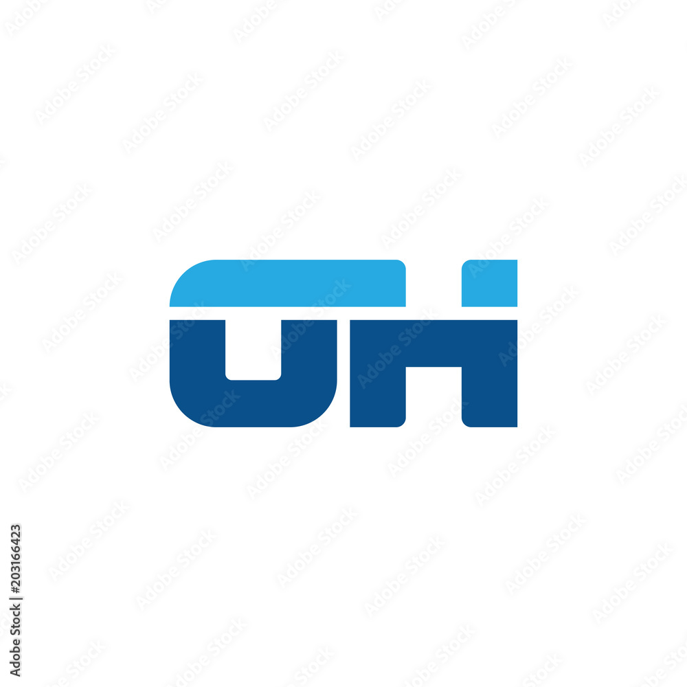 Initial letter OH, straight linked line bold logo, simple flat blue colors Initial letter OH, straight linked line bold logo, simple flat blue colors