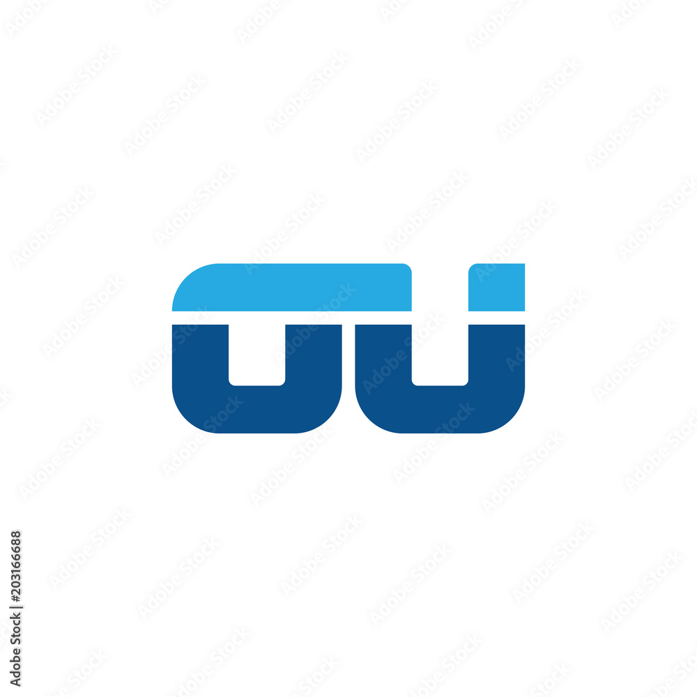 Initial letter OU, straight linked line bold logo, simple flat blue colors Initial letter OU, straight linked line bold logo, simple flat blue colors