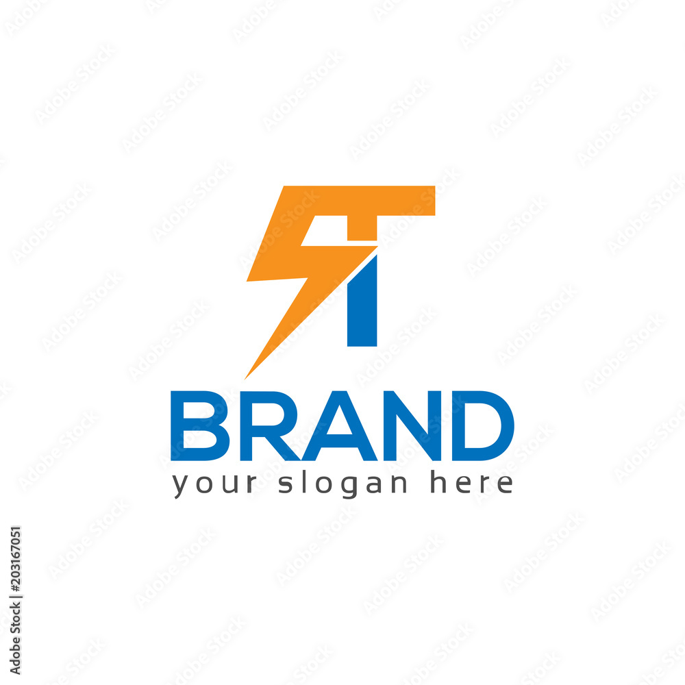 Letter S and T with electricity on white background. Logo Design Template. Flat design Letter S and T with electricity on white background. Logo Design Template. Flat design
