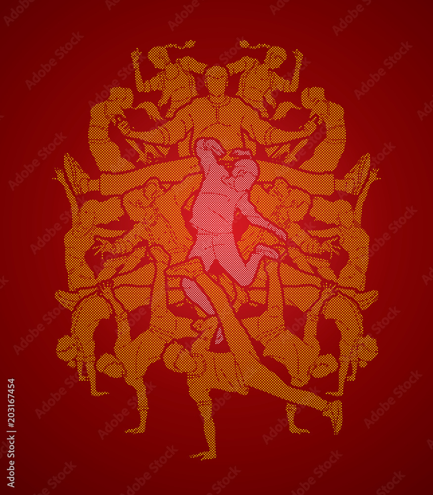 Fototapeta premium Group of people dancing, Street dance action, Dance together designed using dots pixels graphic vector