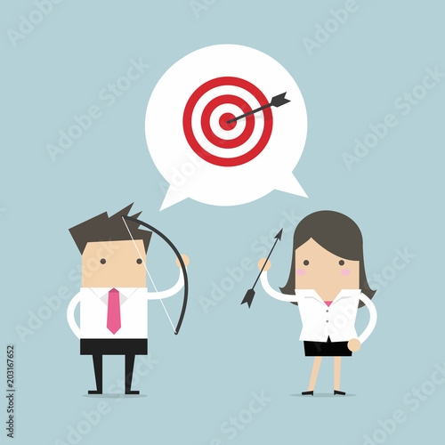 Businessman and businesswoman came to the same general target of success.