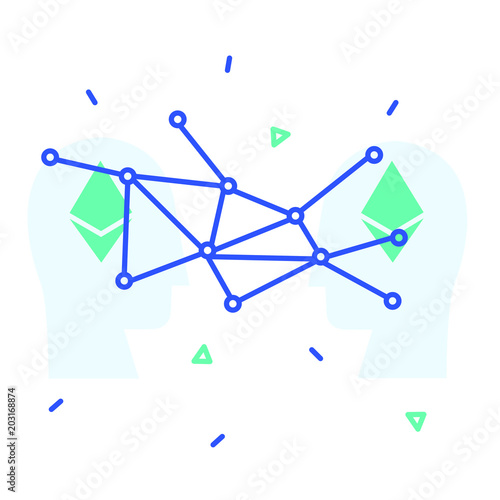Blockchain vector illustration. Bitcoin and Ethereum trading concept.