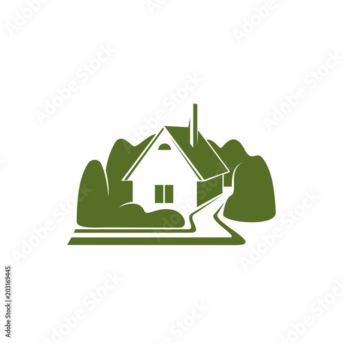 Vector emblem with house and trees