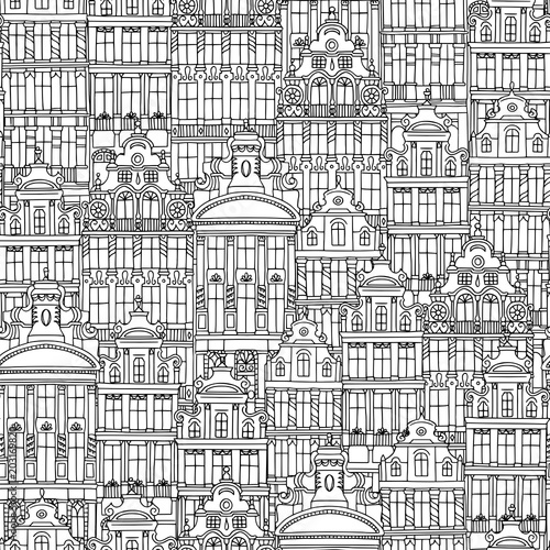 Hand drawn seamless pattern of Belgian houses