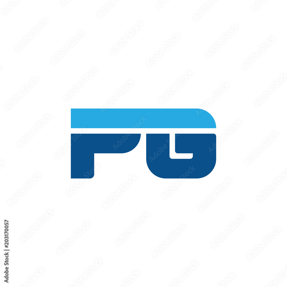 Initial letter PG, straight linked line bold logo, simple flat blue colors - obrazy, fototapety, plakaty 