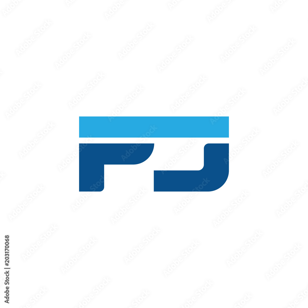 Initial letter PJ, straight linked line bold logo, simple flat blue colors Initial letter PJ, straight linked line bold logo, simple flat blue colors