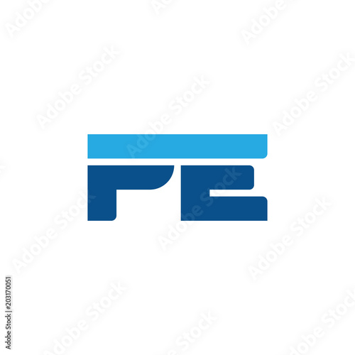 Initial letter PE, straight linked line bold logo, simple flat blue colors