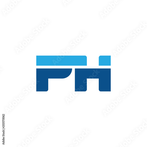 Initial letter PH, straight linked line bold logo, simple flat blue colors