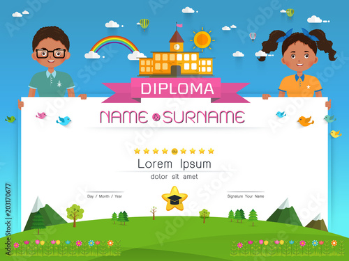 Certificate kids diploma Vector illustration.