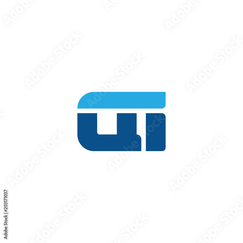 Initial letter QI, straight linked line bold logo, simple flat blue colors