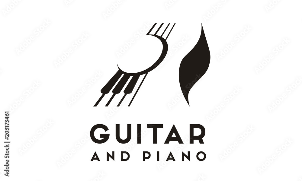 Guitar Strings and Piano Key Music Instrument logo design Guitar Strings and Piano Key Music Instrument logo design