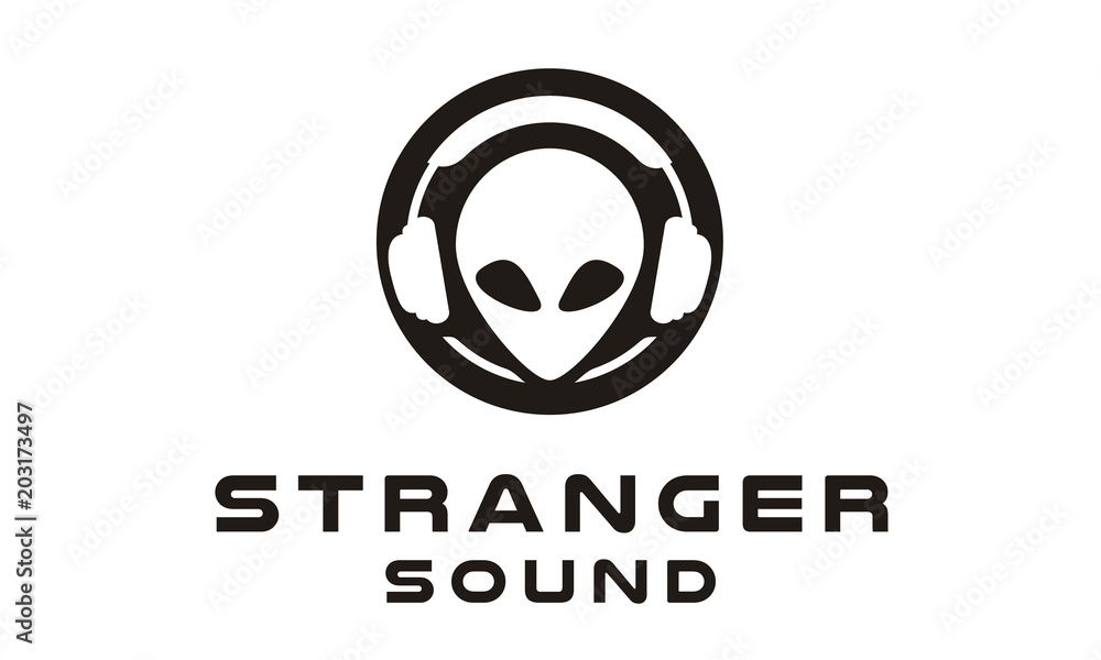 Headphone Earphone Hip Hop DJ Alien Music Studio Record logo design Headphone Earphone Hip Hop DJ Alien Music Studio Record logo design