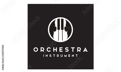 Violin Fiddle Cello Piano Double Bass Music Instrument logo design 