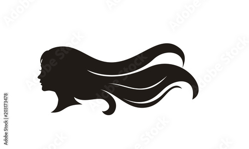 Beauty Girl, Woman Long Hair silhouette logo design 