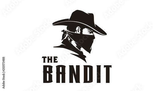 Western Bandit Wild West Cowboy Gangster with Bandana Scarf Mask Logo illustration photo