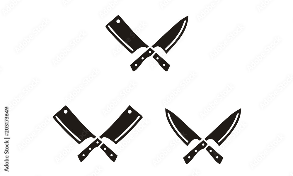 Vintage Retro Knife Cleaver Cross sign Butcher Butchery Meat Logo