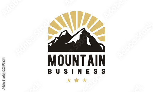 Sunshine Mountain Peak with Sun Rays logo design inspiration
