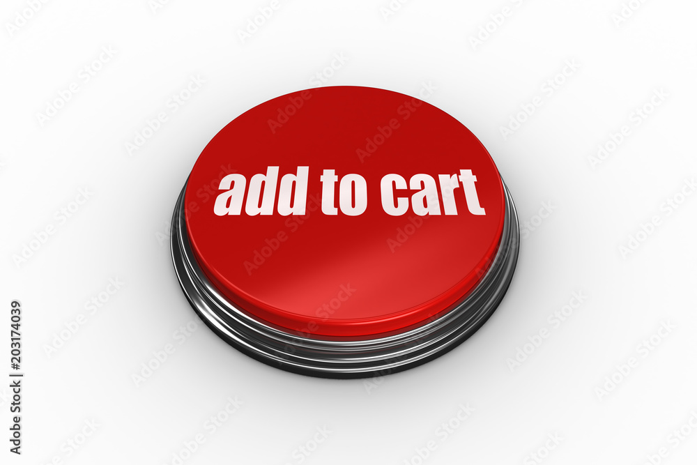 The words add to cart on digitally generated red push button The words add to cart on digitally generated red push button
