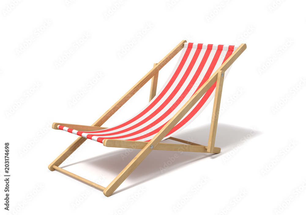 3d rendering of a white red deckchair isolated on a white background.