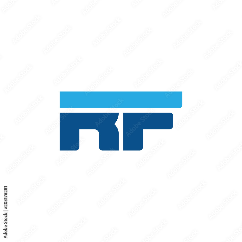 Initial letter RF, straight linked line bold logo, simple flat blue colors Initial letter RF, straight linked line bold logo, simple flat blue colors