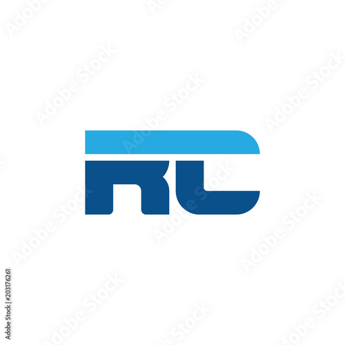 Initial letter RC, straight linked line bold logo, simple flat blue colors
