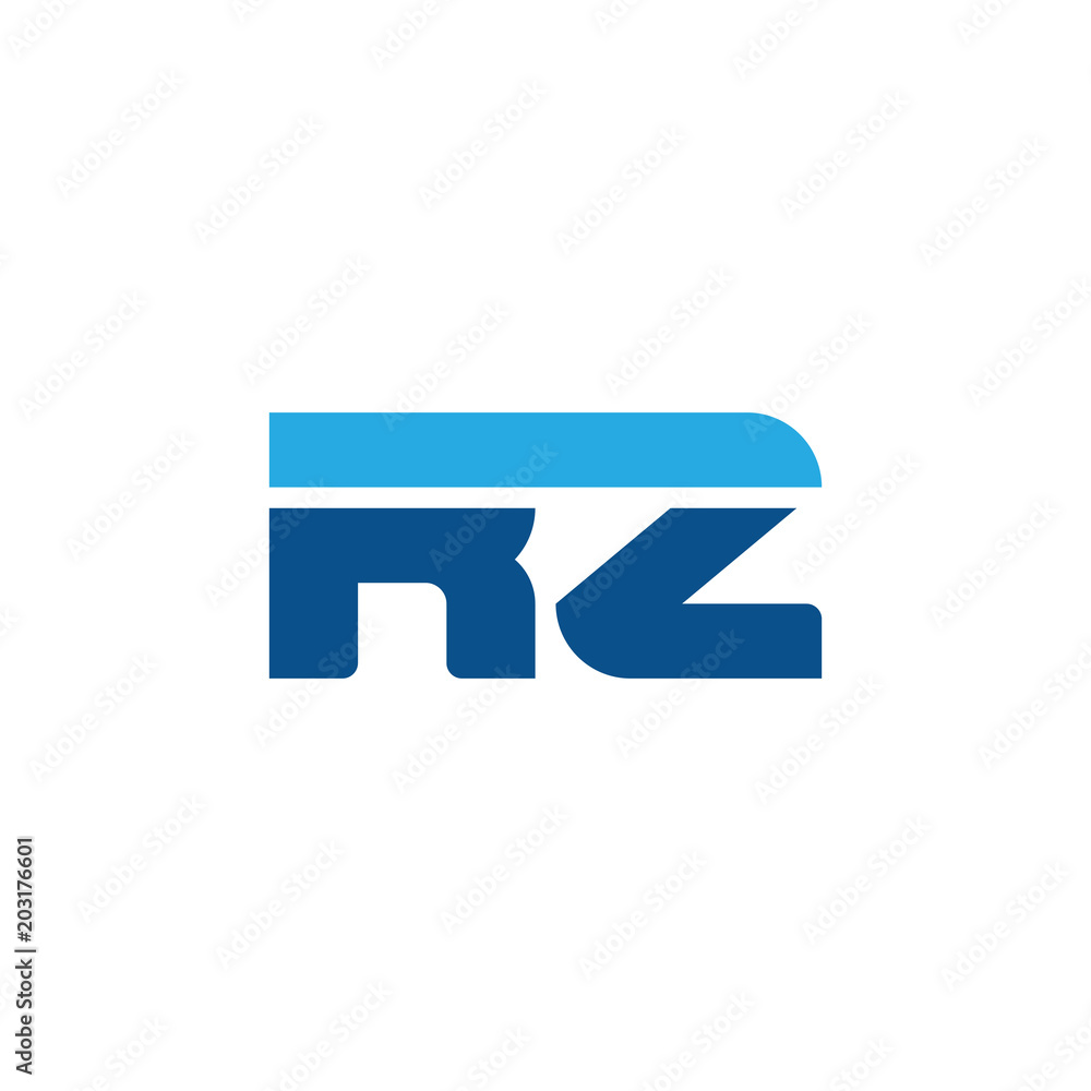 Initial letter RZ, straight linked line bold logo, simple flat blue colors Initial letter RZ, straight linked line bold logo, simple flat blue colors